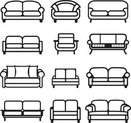 A set of simple sofa icon outline