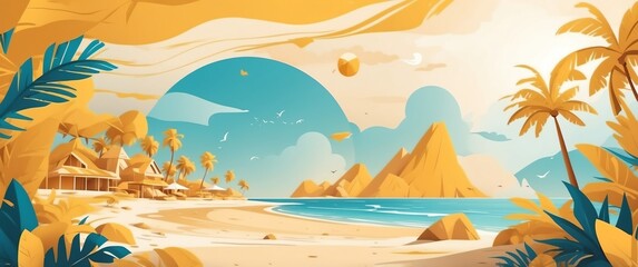 gold theme beach abstract concept banner background illustration