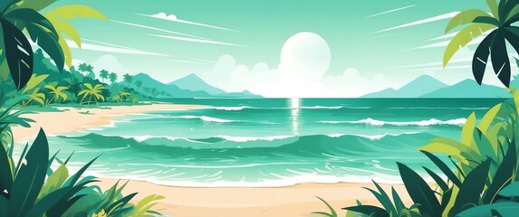 Fototapeta na wymiar green theme beach abstract concept banner background illustration