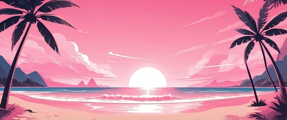 pink theme beach abstract concept banner background illustration