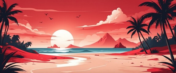 red theme beach abstract concept banner background illustration