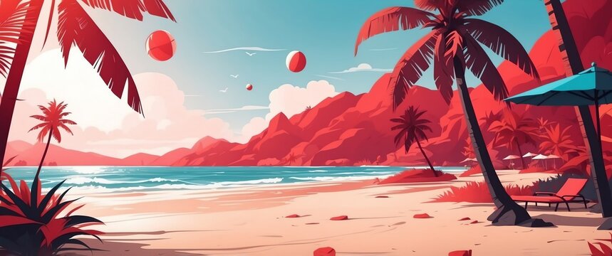 red theme beach abstract concept banner background illustration