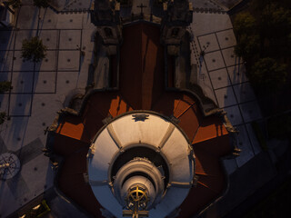 Sameiro Sanctuary drone aerial view in Braga, Portugal. Sunset. Sunny day