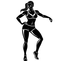 black and white silhouette of fitness woman standing illustration