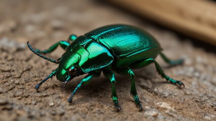 Naklejka premium Shiny Green Beetle Close-Up