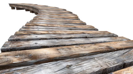 Rustic Wooden Footbridge with Railings , wooden walkway cut out transparent isolated on white background PNG file
