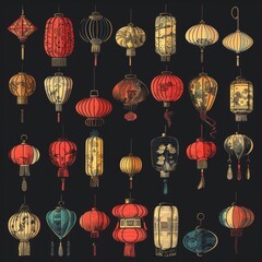 Asian lamp icon, chinese lantern isolated, traditional oriental lantern, light symbol, doodle, sketched flashlight