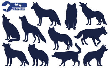 Black wolf running or walking silhouette vector
