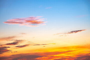 Beautiful , luxury soft gradient orange gold clouds and sunlight on the blue sky perfect for the background, take in everning,Twilight, Large size, high definition landscape photo