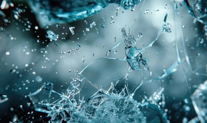 Macro shot of glass breaking, splinters spreading, intricate details