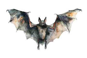 Fototapeta premium Mysterious Nocturnal Creature. Hand-Painted Watercolor Bat Flying in the Night Sky