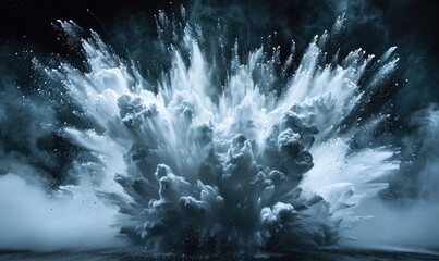 Powder explosion creating a white cloud on black background
