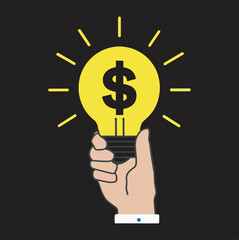 hand holding a light bulb with a dollar symbol icon vector silhouette