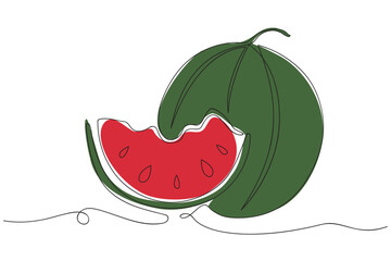 Continuous one line drawing of watermelon. Modern minimalist art. Vector