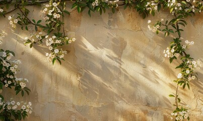 Stucco wall embellished with jasmine vines