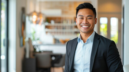 Fototapeta premium Confident Male Real Estate Portrait, Professional Environment, Diverse Workforce, Corporate Photography, Team Collaboration, Engaged Employees, Authentic Work Settings.
