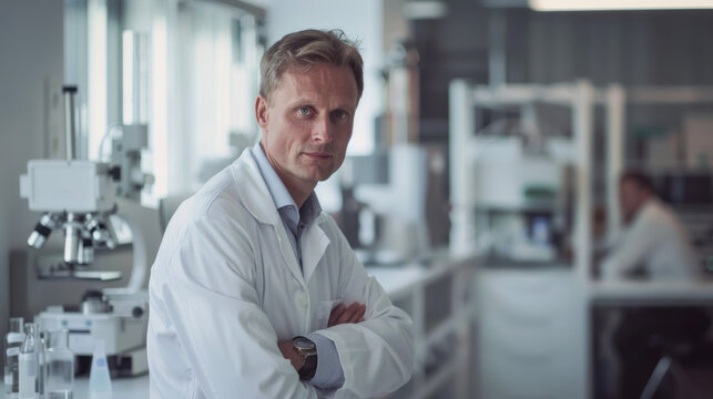 Confident Male Scientist Portrait., Professional Environment, Diverse Workforce, Corporate Photography, Team Collaboration, Engaged Employees, Authentic Work Settings. - Powered by Adobe