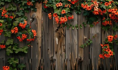 Wooden fence with trumpet vine