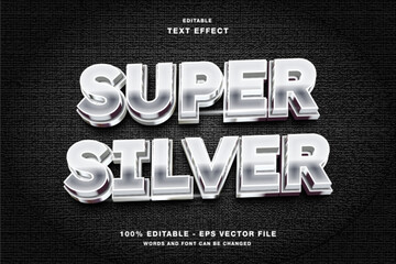 Super Silver 3D Editable Text Effect Template Style Premium Vector