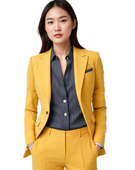 Confident asian businesswoman wearing yellow blazer