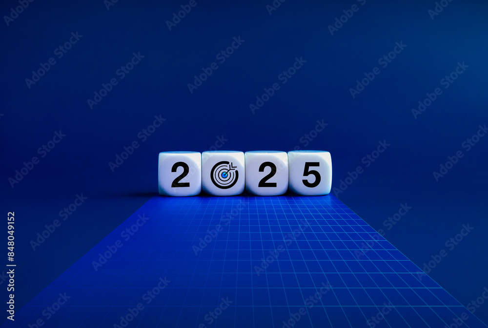 Poster 2025 happy new year and business target with ai technology, goal and success concepts. 2025 year cal