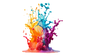 Abstract colorful liquid paint isolated on transparent back ground