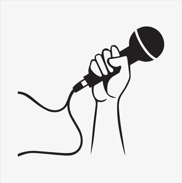 recommend clip art: grabbing microphone By hand line art vector silhouette illustration