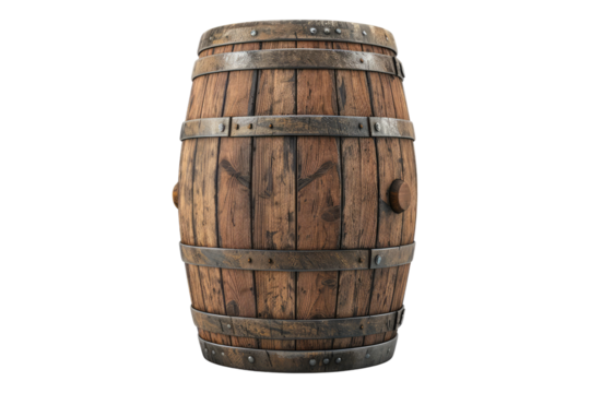 Authentic wooden barrel isolated on transparent back ground