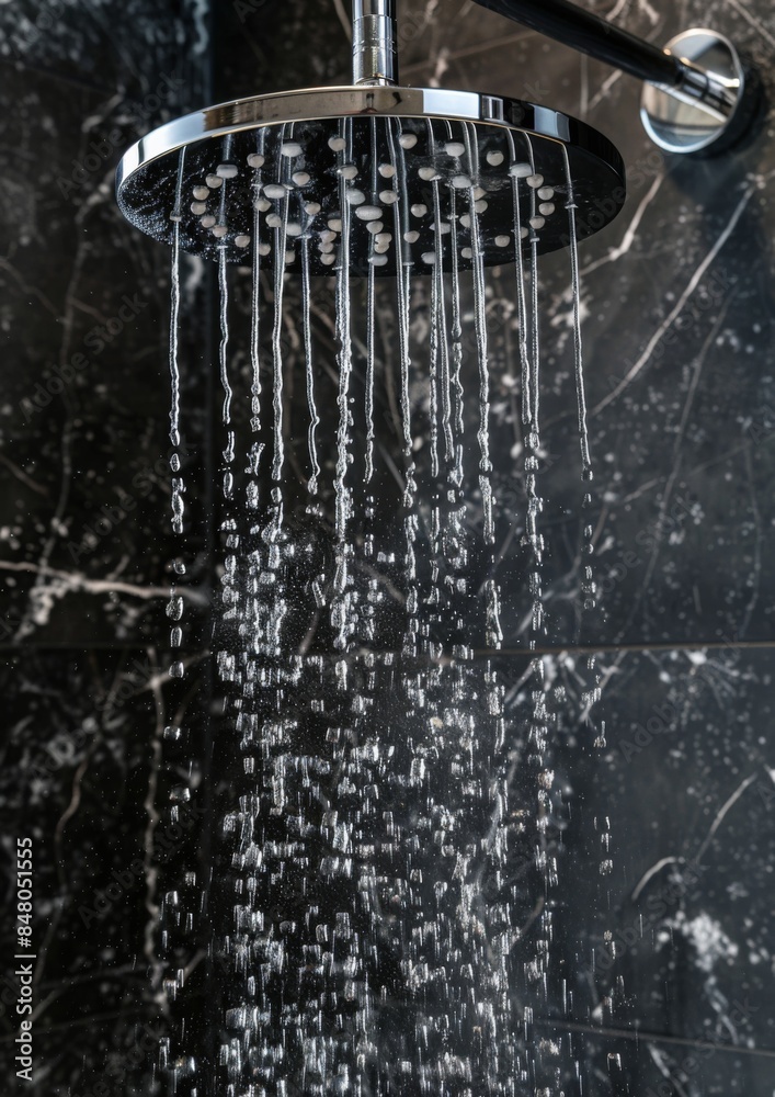 Wall mural Shower with flowing clear water in bathroom.  Generative AI. - Wall murals
