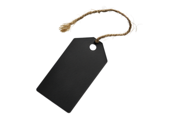 Blank black price tag isolated on transparent background