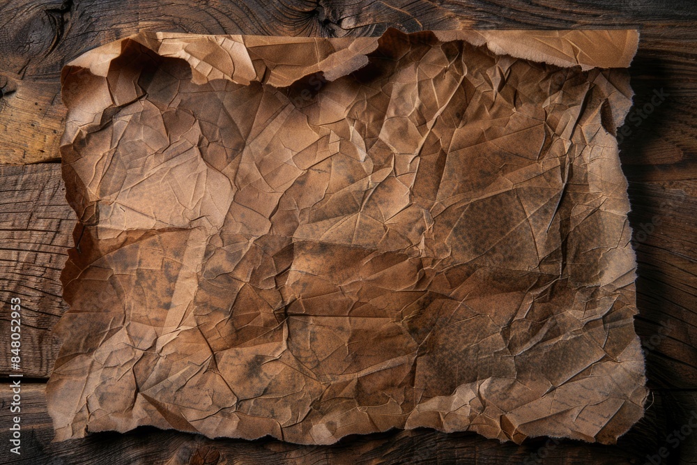 Poster a sheet of brown paper sits on top of a wooden table, suitable for use in office or creative setting