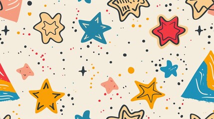 Fun, colorful line doodle seamless pattern. Creative minimalist art background for children or trendy designs, basic shapes and simple party confetti textures. Childish scribble shape background