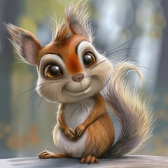 Cute cartoon character of a squirrel with big eyes, offering a charming and whimsical visual appeal.