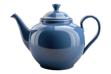 Blue ceramic teapot isolated on transparent background