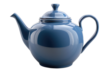 Blue ceramic teapot isolated on transparent background