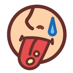 Colored tongue ulcers icon illustration sign drawing with black outline isolated on square white background. Simple flat cartoon art styled drawing.