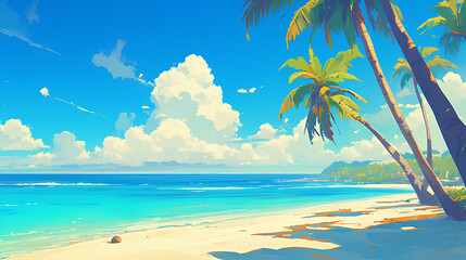 beautiful tropical beach banner, Sand and coconut trees