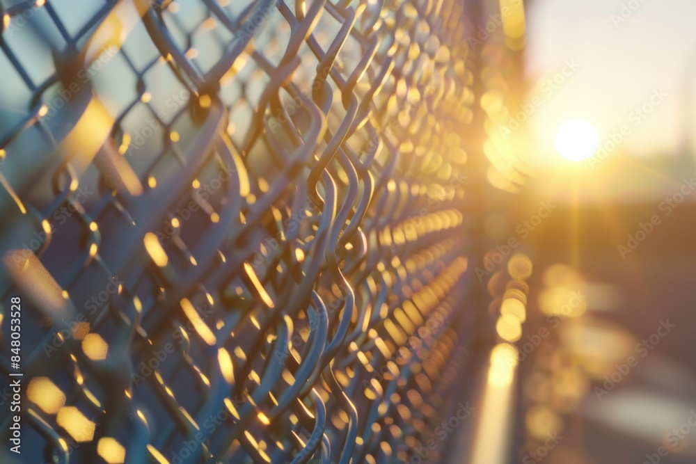 Poster A detailed view of the mesh-like surface of a chain link fence, ideal for use in background or texture images