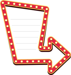 Retro lightbox billboard template, Arrow banner advertising, promotion and sale signs. Movie theater light frames.