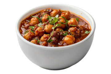 Chana masala in a white bowl isolated on transparent background