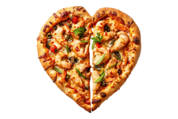 Heart shape chicken pizza isolated on transparent background
