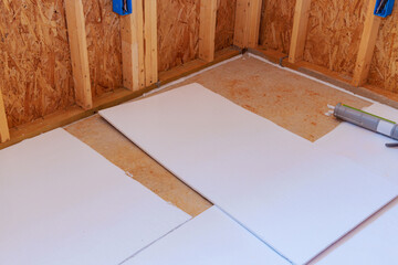 Expansion polystyrene installation for floor thermal insulation in new house