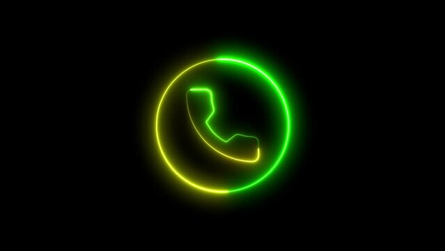 Glowing neon calling icon animation on black background.