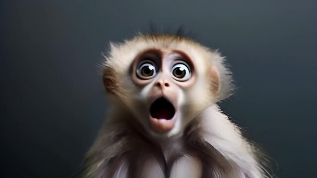 A very surprised monkey with wide open eyes and mouth