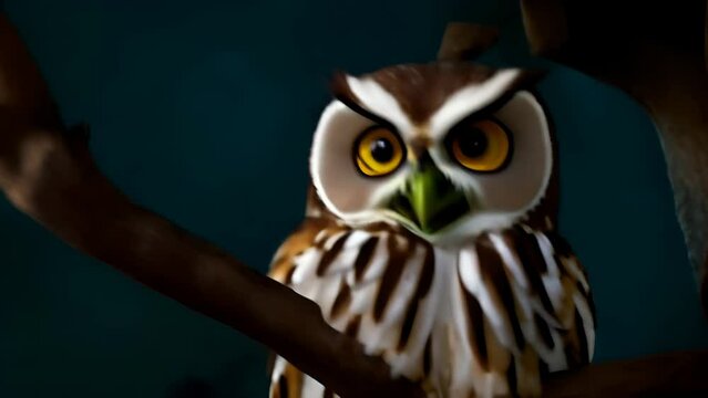 An owl is sitting on a tree branch