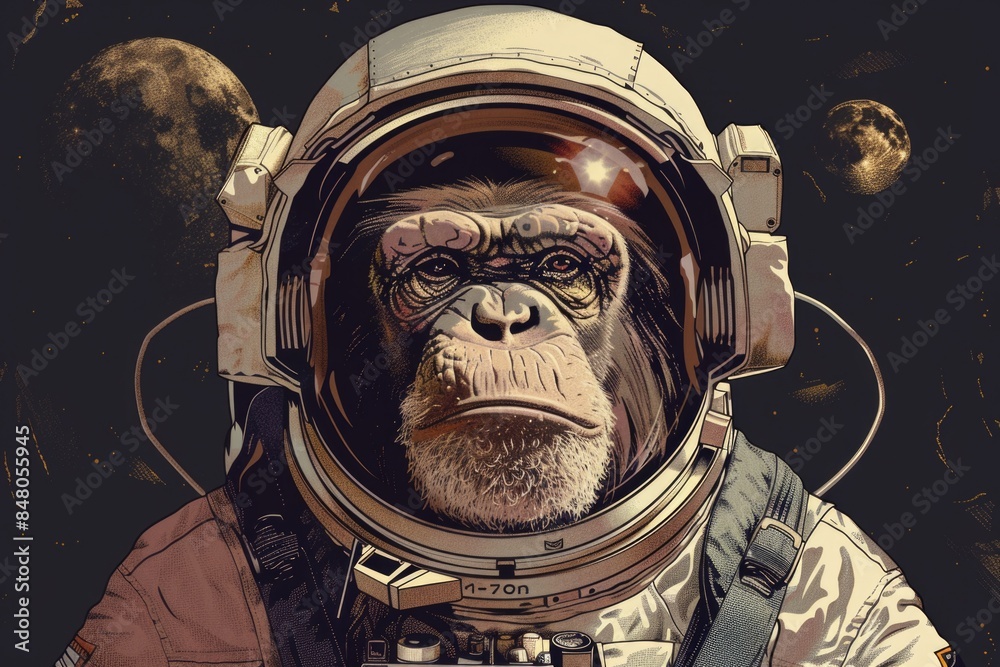 Aufkleber a close-up view of a monkey wearing a space suit