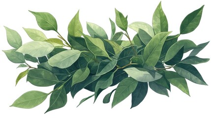 Fototapeta premium A 2d illustration showcasing bay leaves set against a pristine white backdrop
