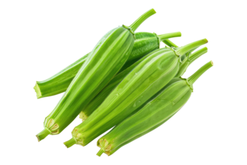 Green fresh okra isolated on transparent background