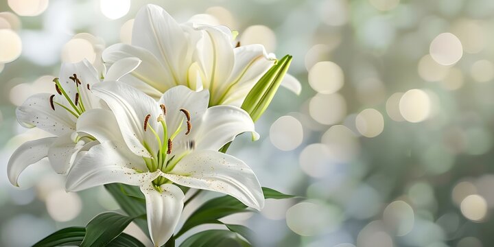 Condolence card with white lily background and space for words. Concept Sympathy Message, White Lily Theme, Condolences Design, Blank Space for Text