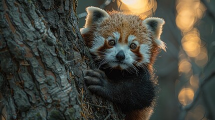 Fototapeta premium red panda on a tree at twilight 